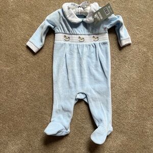 Smocked velour Baby Boy Onesie